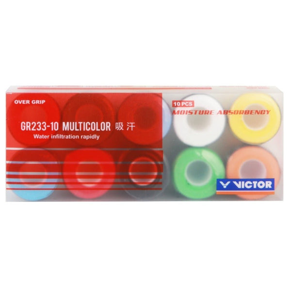 Surgrip Multicolore Victor GR233 - 10 MIX - 10 Surgrips Doux, Antidérapants, Compatibles Badminton, Squash, Tennis - DC.SPORTS