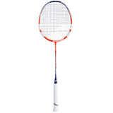 Raquette de badminton Babolat Speedlighter bleu et rouge cordée, vue de face