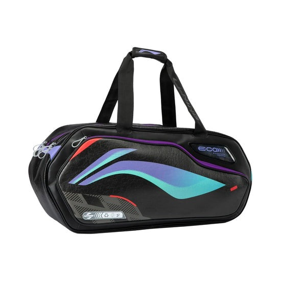 Sac Carré Li-Ning ABJU013-1 Noir et Violet - Compartiment Isolant pour 6 Raquettes, PU Écologique