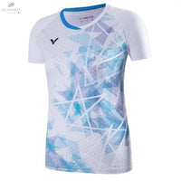 T-Shirt Victor Femme T - 41001 TD A Blanc - Ventilé, Design Bleu, 100% Polyester Recyclé - DC.SPORTS