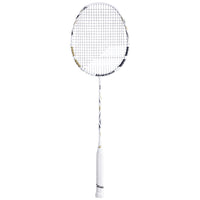 Raquette de badminton Babolat Prime blanc et or cordée, vue complète